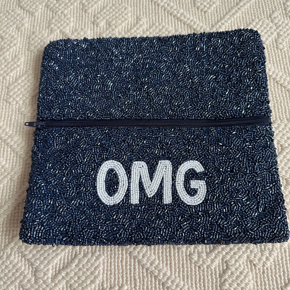 Beaded OMG Clutch in Navy and White
